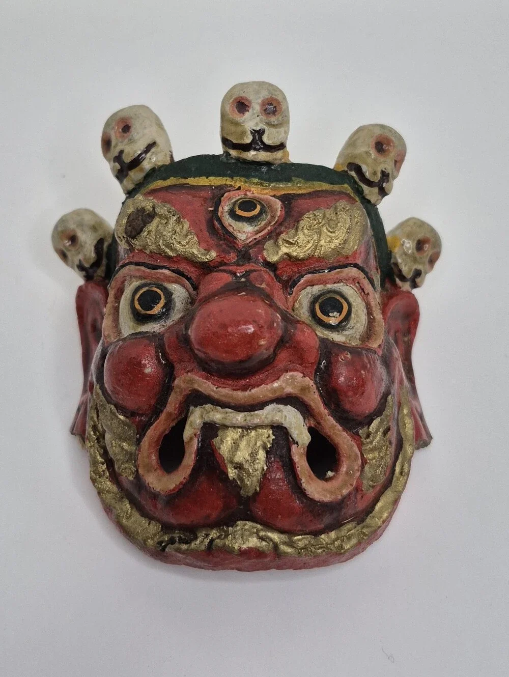 Vintage Tibetan Mahakala Mask Paper Mache Bhairav Himalayan Folk Art Deity 4 in